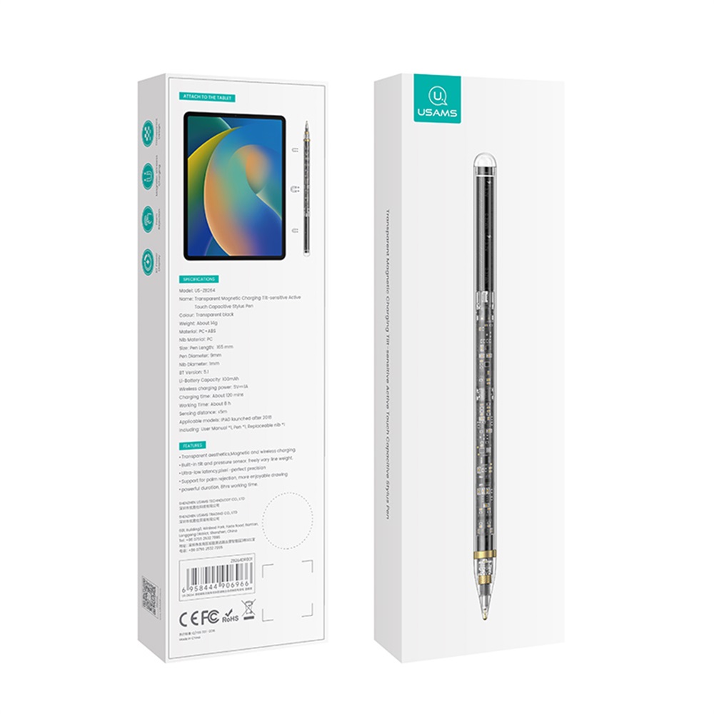 USAMS ZB264 Transparent Magnetic Charging Tilt-sensitive Active Touch Capacitive Stylus Pen For iPad