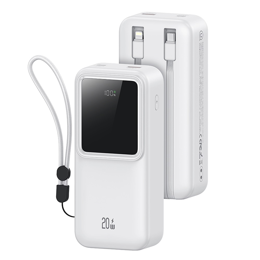 USAMS US-CD213 PD20W+QC3.0 Dual-port Digital Display Fast Charging Power Bank With Dual Cables-X-chel Series 30000mAh