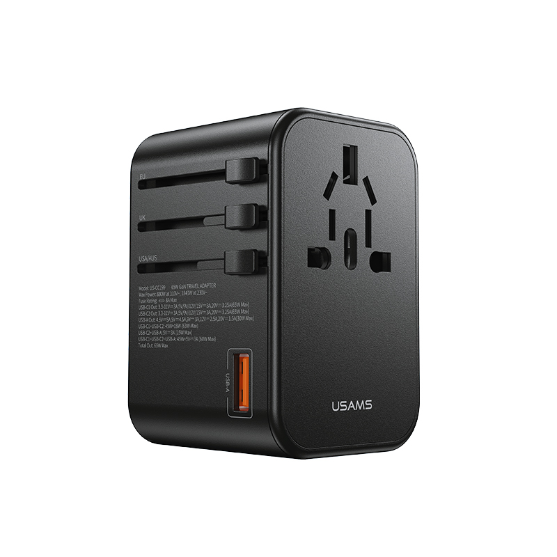 USAMS US-CC199 T62 65W Dual Type-C+USB Universal Travel Charger (US/AU/UK/EU)
