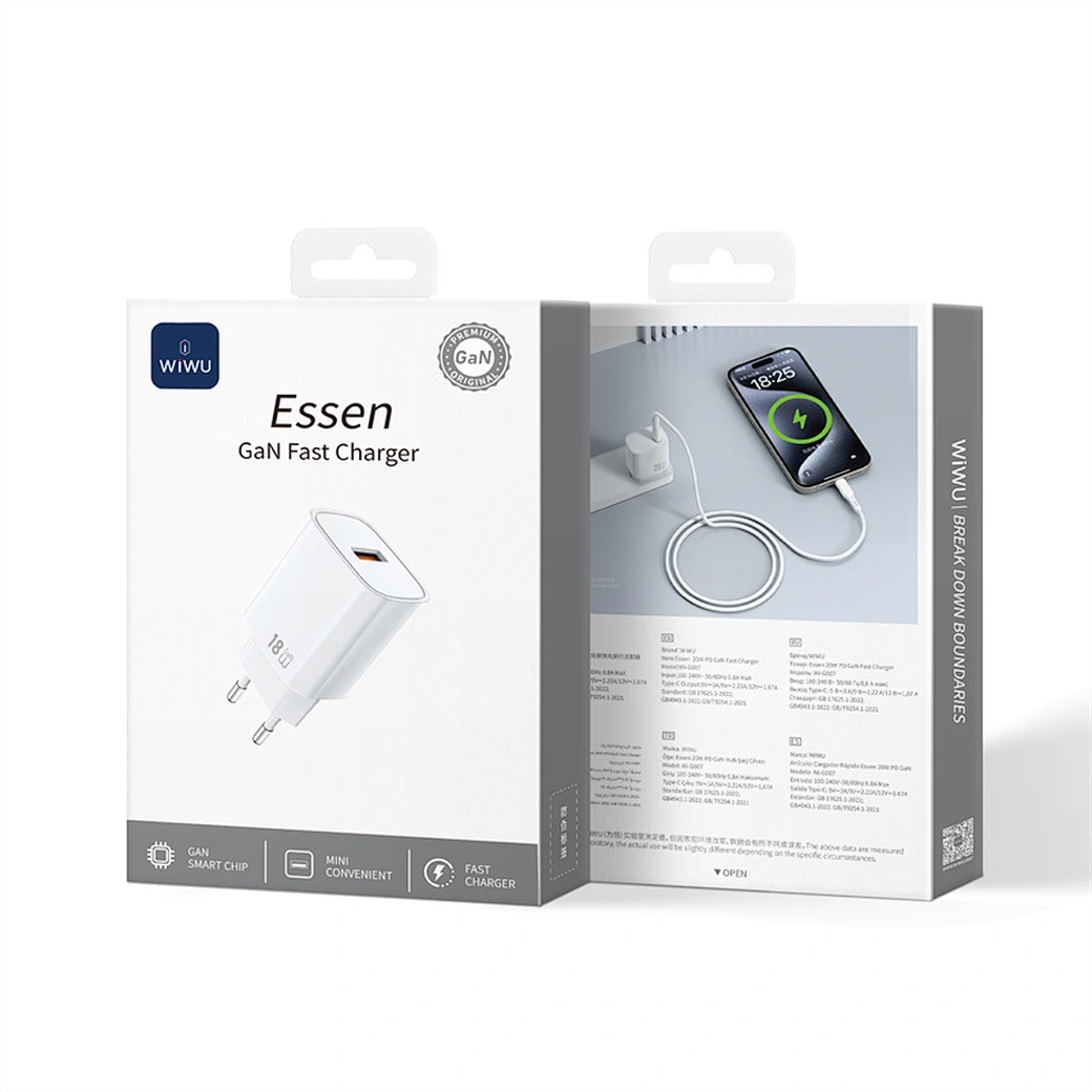 WIWU 18W Essen GaN Fast Charger + Cable Combo Wi-G006 EU PLUG + A-M Cable