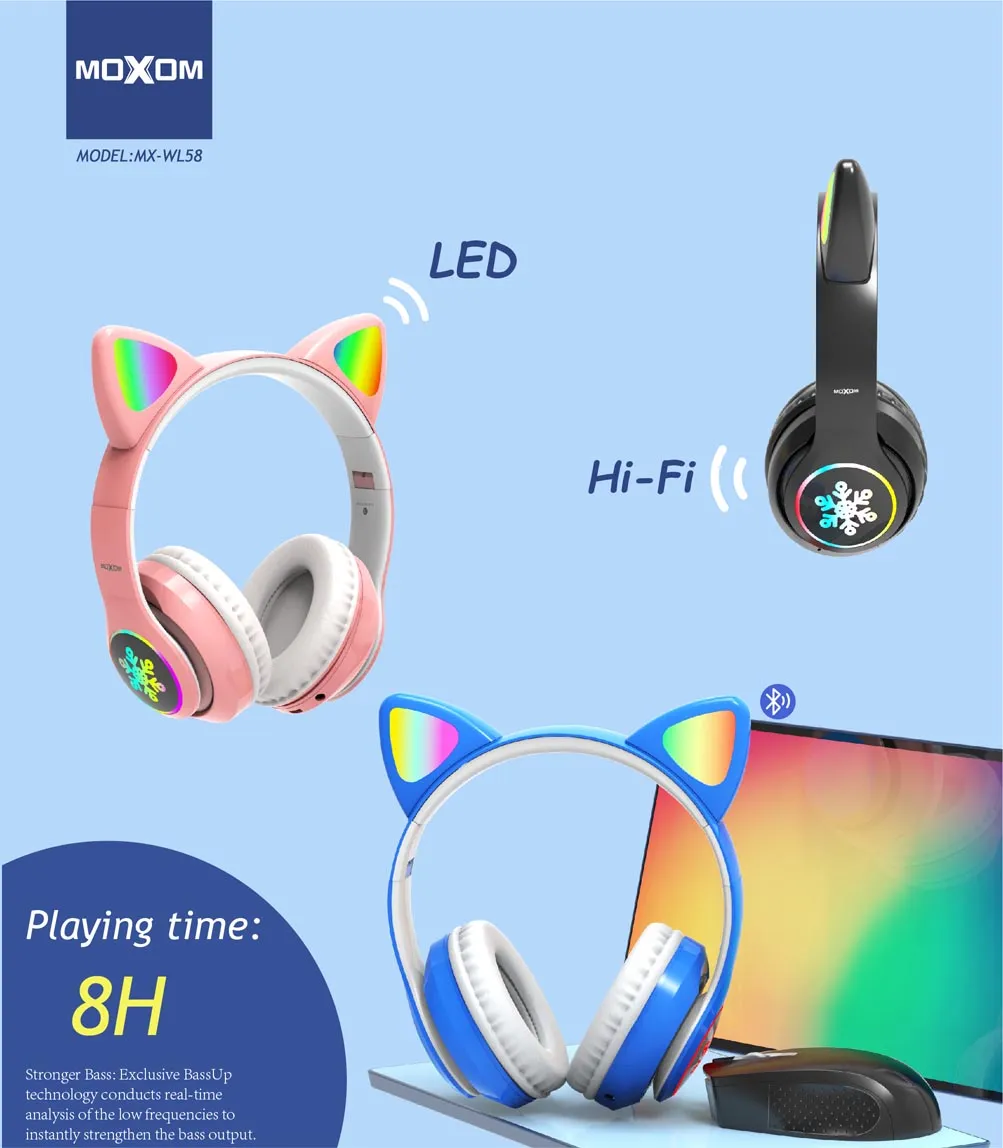 Moxom MX-WL58 LED Cute Kids Wireless Headphone