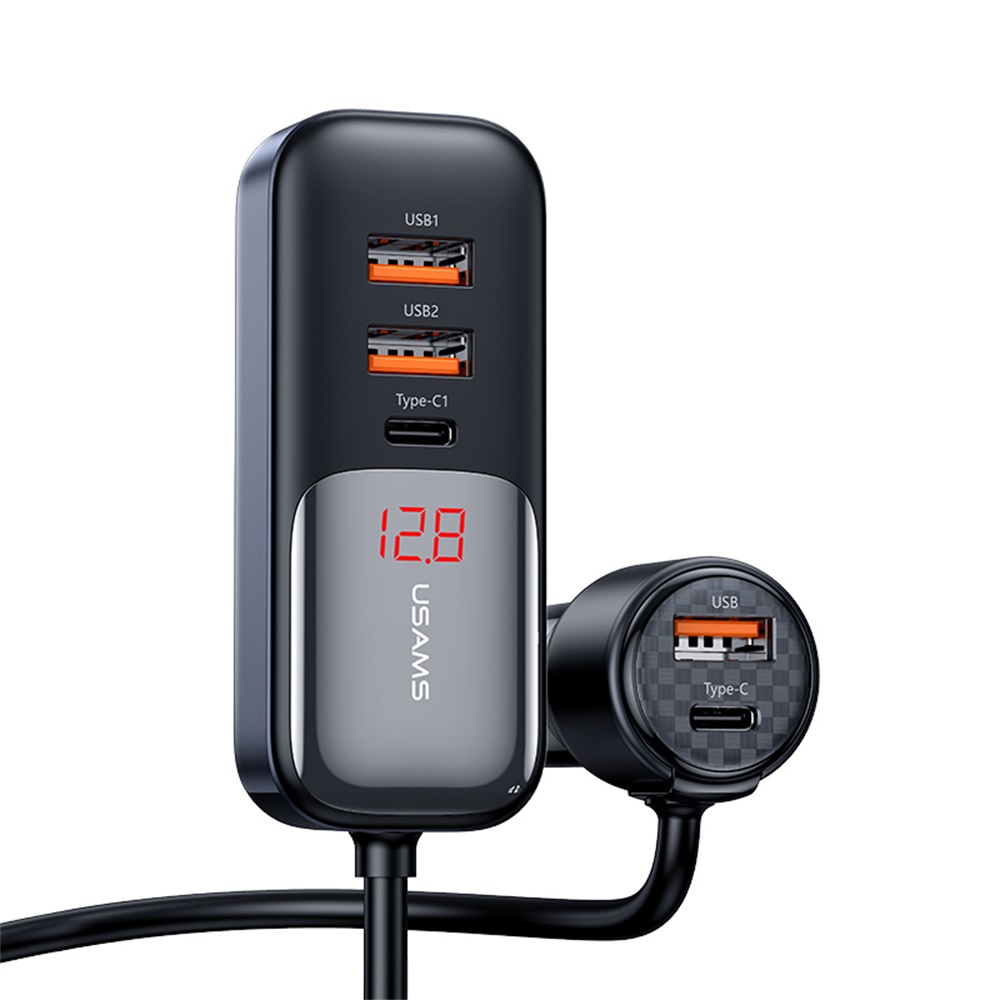 USAMS US-CC213 C40 165W 2C+3A PPS 5 Ports Digital Display Fast Car Charger With Data Cable